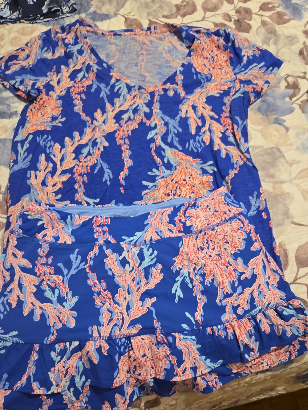 Lilly Pulitzer Royal Blue Coral-Print V-Neck Tee and Skirt Set